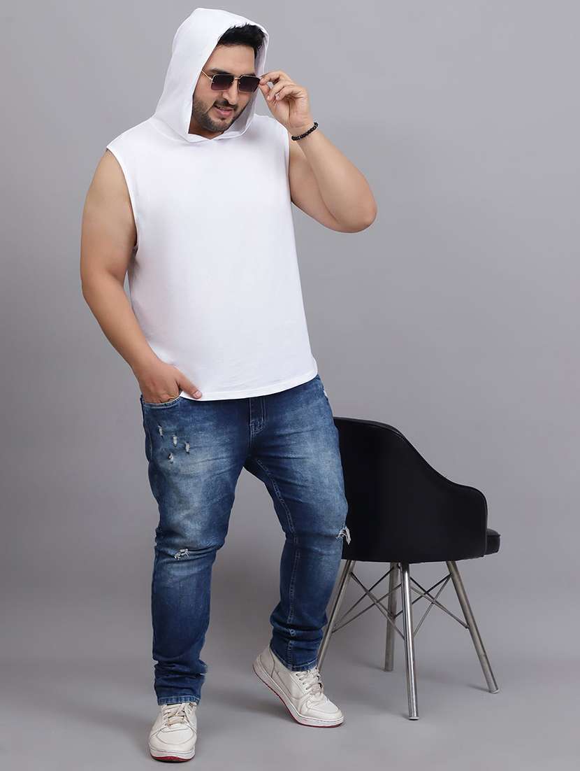 men plus size solid sleeveless hooded t-shirt - 22497157 -  Standard Image - 3