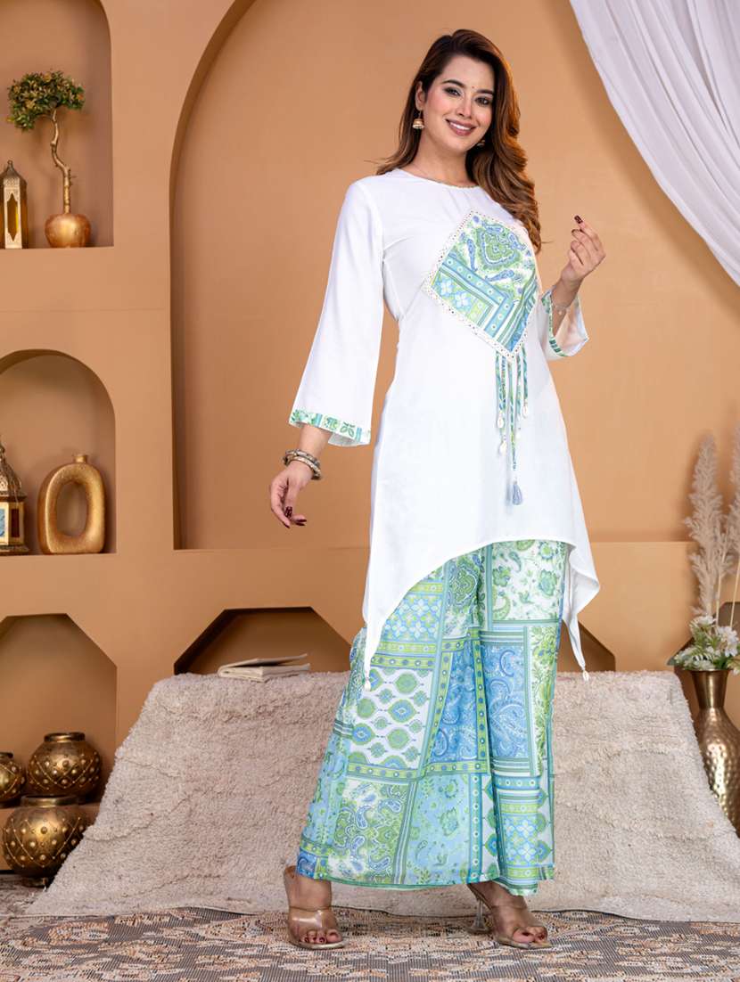 women printed three quarter sleeve kurta palazzo set - 22497202 -  Standard Image - 3