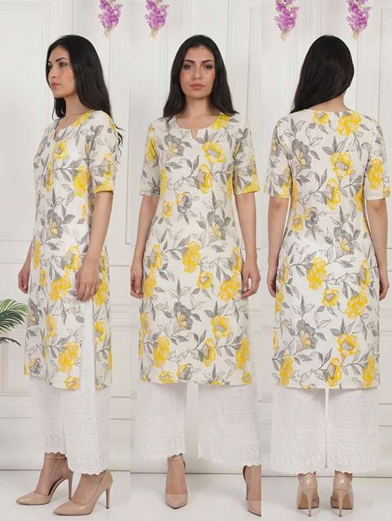 women floral short sleeve straight kurta - 22497210 -  Standard Image - 3