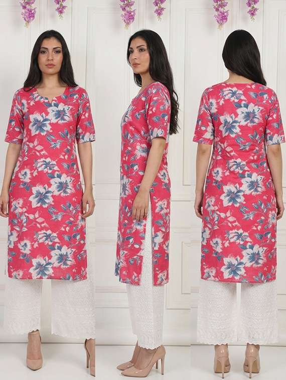 women floral short sleeve straight kurta - 22497211 -  Standard Image - 3