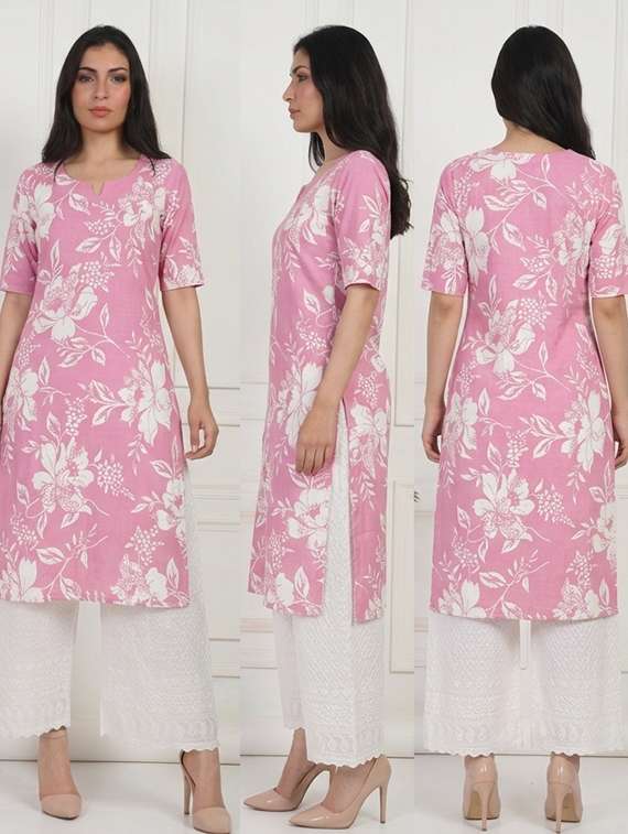 women floral short sleeve straight kurta - 22497213 -  Standard Image - 3