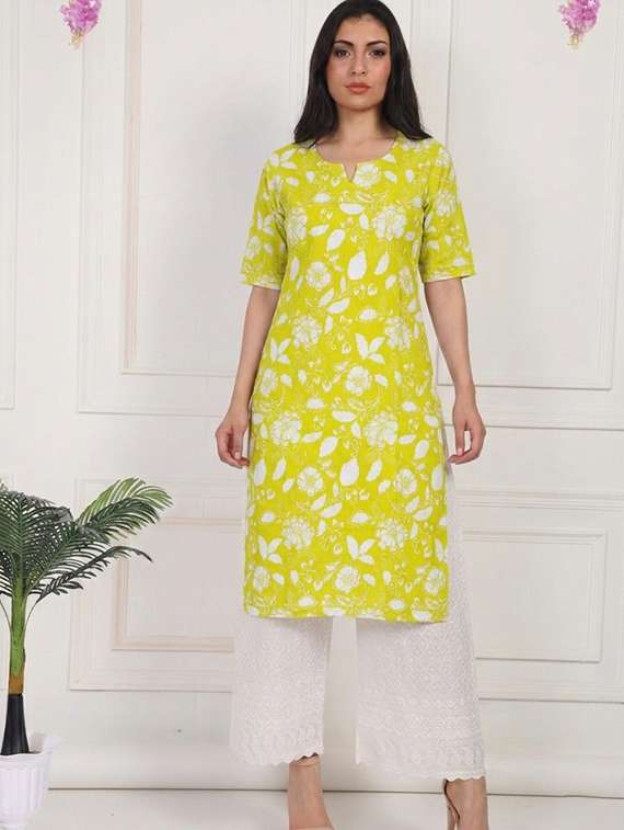 women floral short sleeve straight kurta