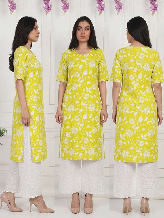 women floral short sleeve straight kurta - 22497216 -  Standard Image - 3
