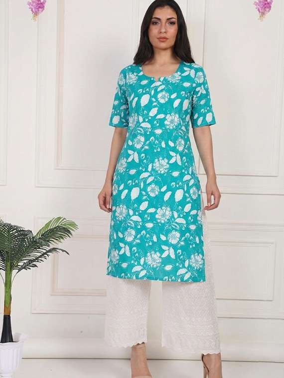 women floral short sleeve straight kurta