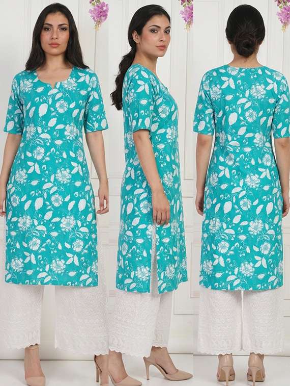 women floral short sleeve straight kurta - 22497217 -  Standard Image - 3