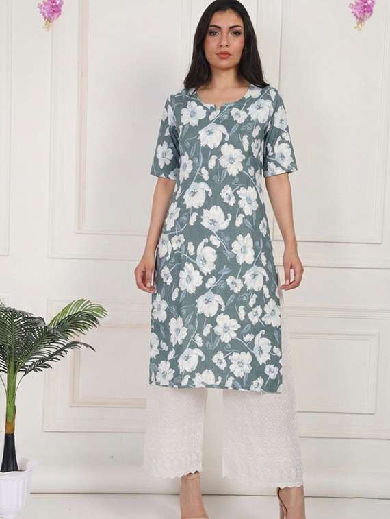 women floral short sleeve straight kurta