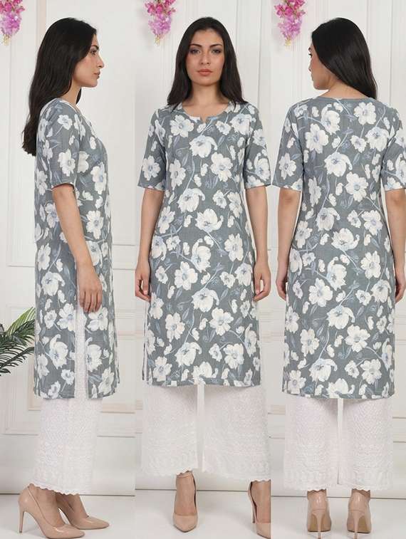 women floral short sleeve straight kurta - 22497218 -  Standard Image - 3