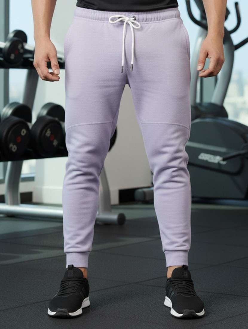 men solid mid rise regular fit jogger