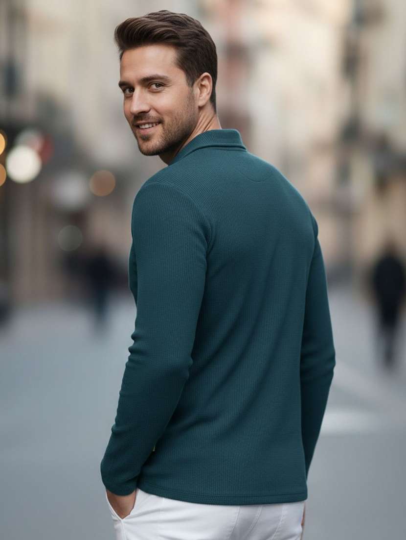 Men Self Design Long Sleeve Regular Fit T-shirt - 22497383 -  Standard Image - 3