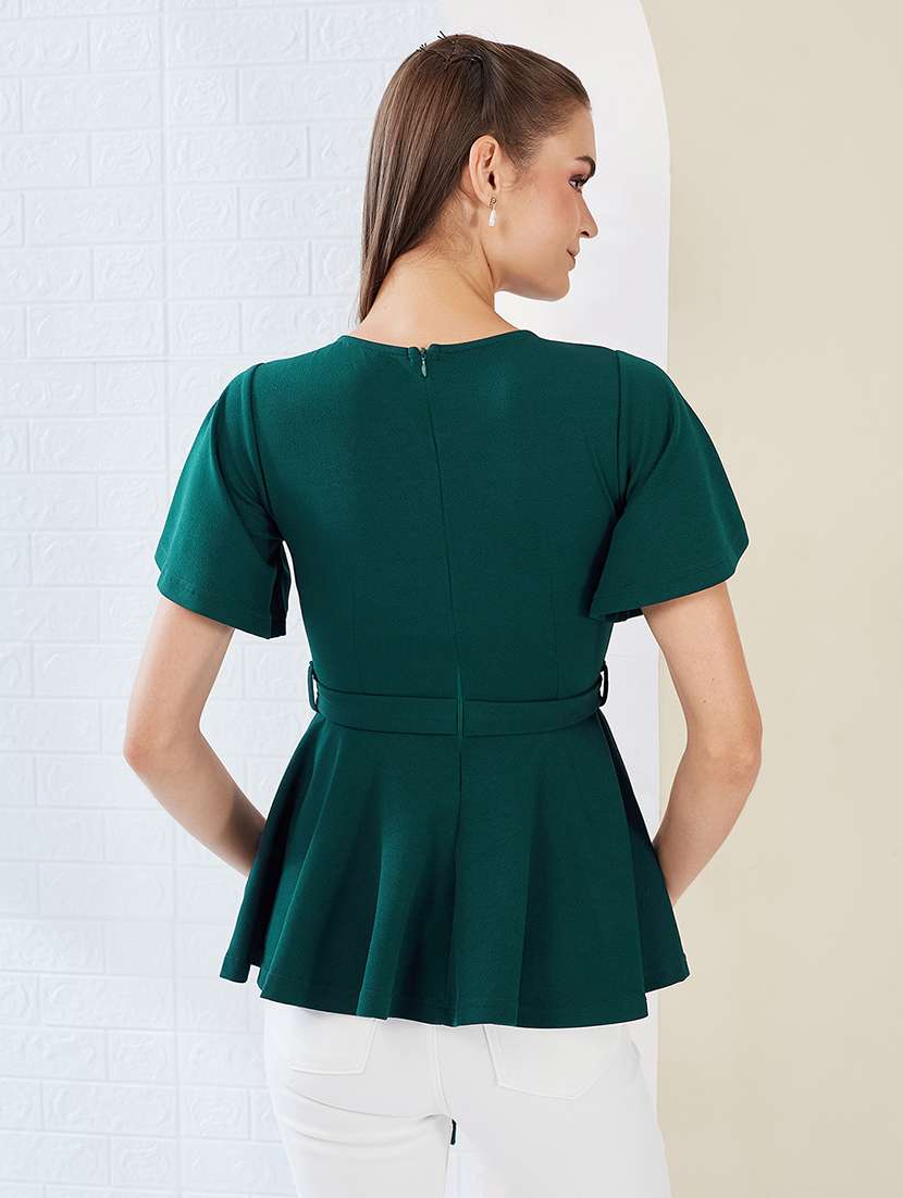 Women Solid Round Neck Peplum Top - 22497474 -  Standard Image - 3