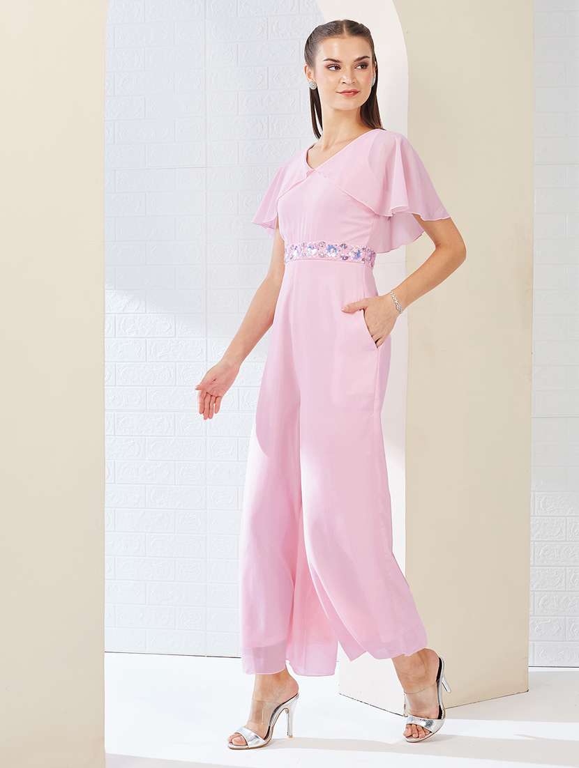 women solid v neck full length jumpsuit - 22497480 -  Standard Image - 3