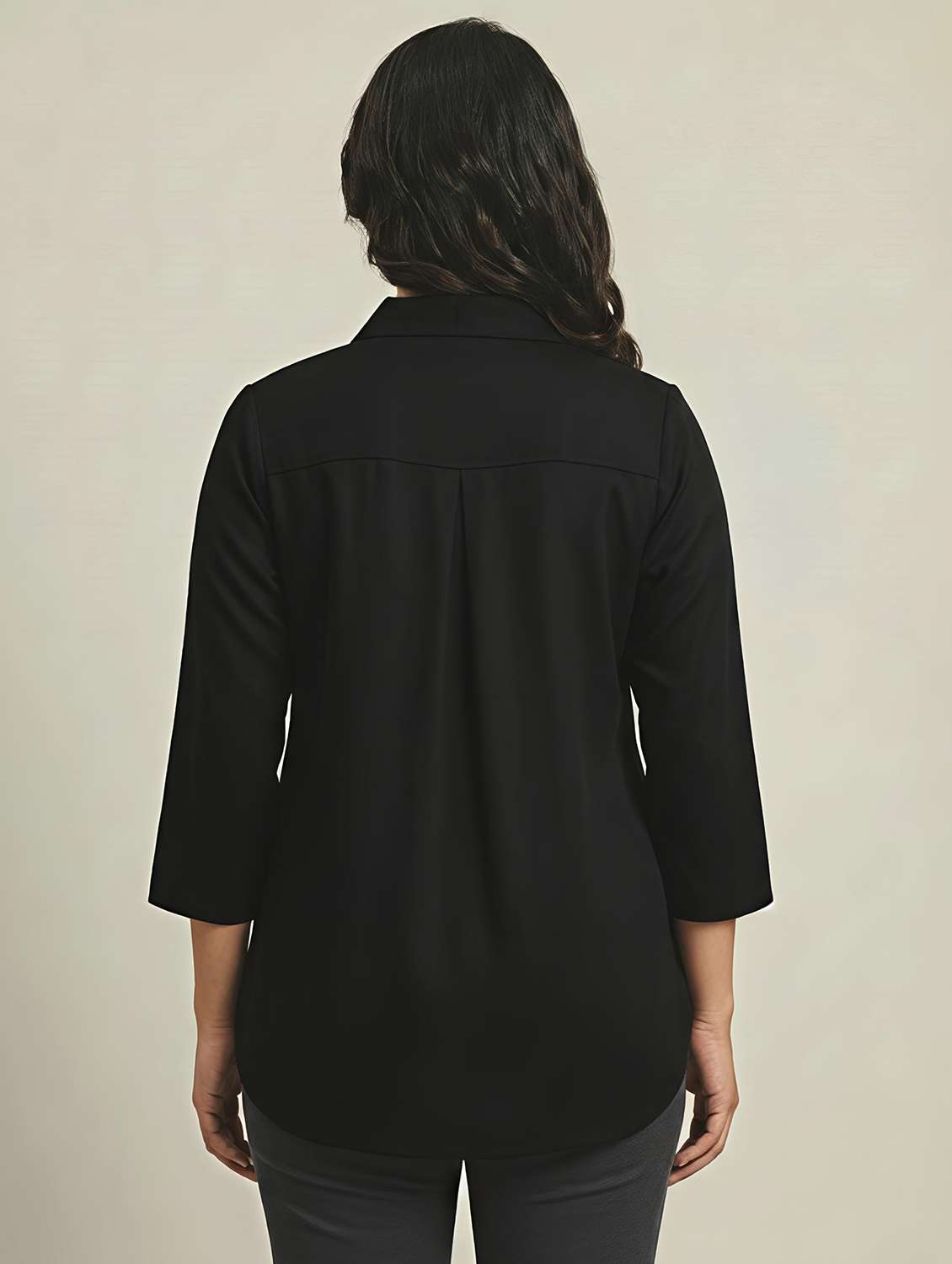 women solid three quarter sleeves shirt tunic - 22497489 -  Standard Image - 3