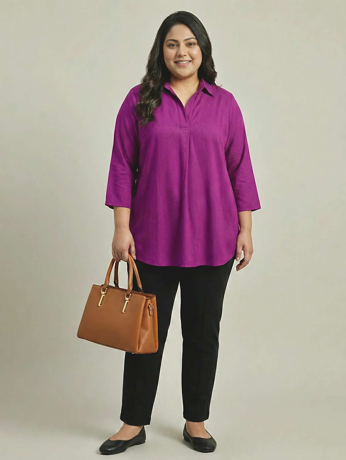 women solid three quarter sleeves shirt tunic - 22497490 -  Standard Image - 5