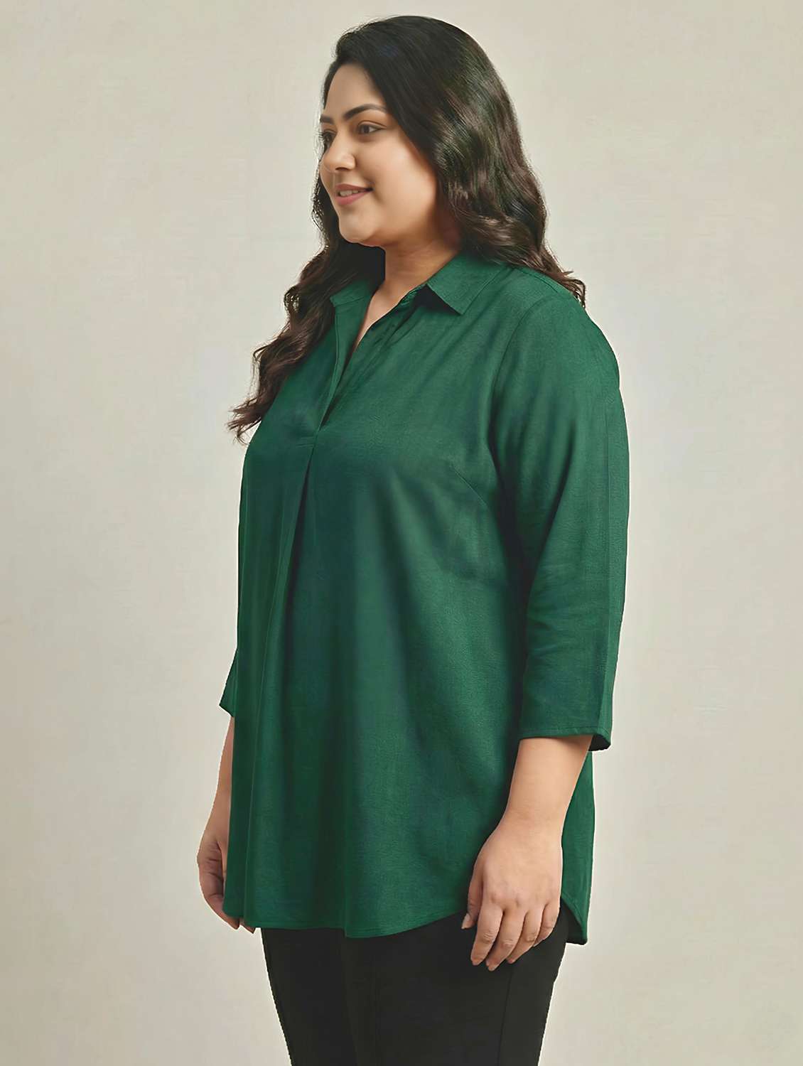 women solid three quarter sleeves shirt tunic - 22497492 -  Standard Image - 3
