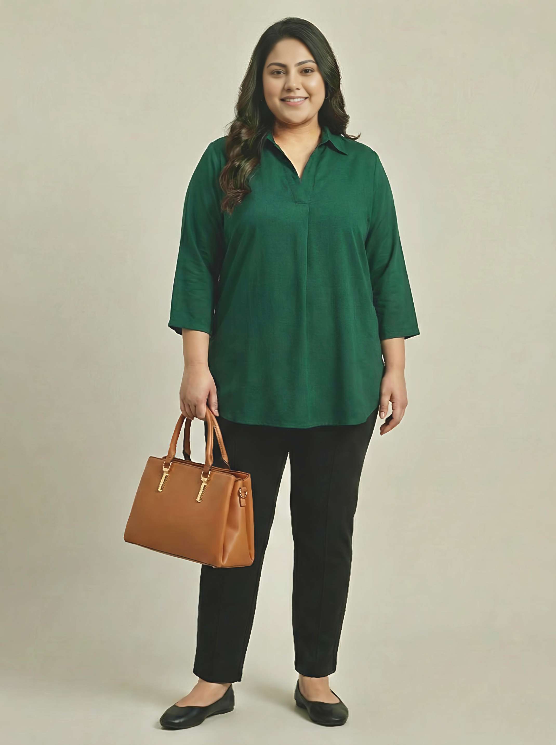 women solid three quarter sleeves shirt tunic - 22497492 -  Standard Image - 5