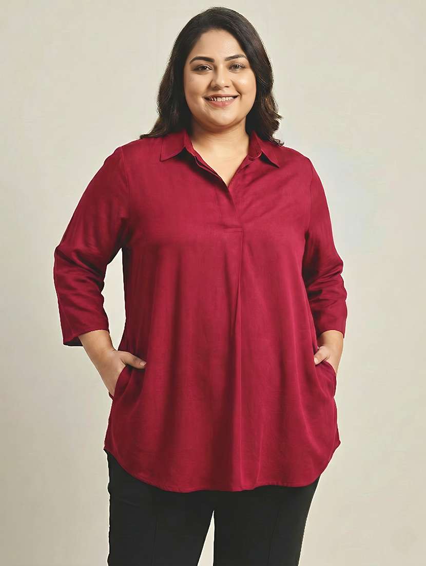 women solid three quarter sleeves shirt tunic