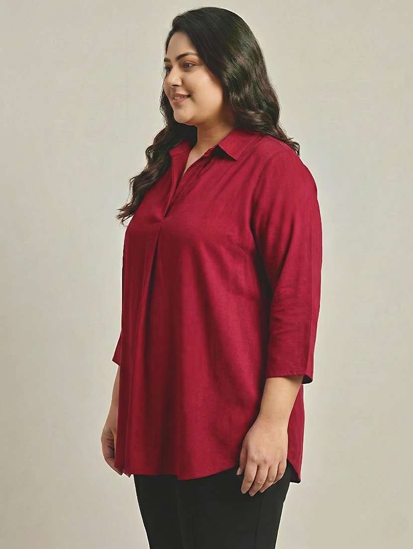 women solid three quarter sleeves shirt tunic - 22497494 -  Standard Image - 3
