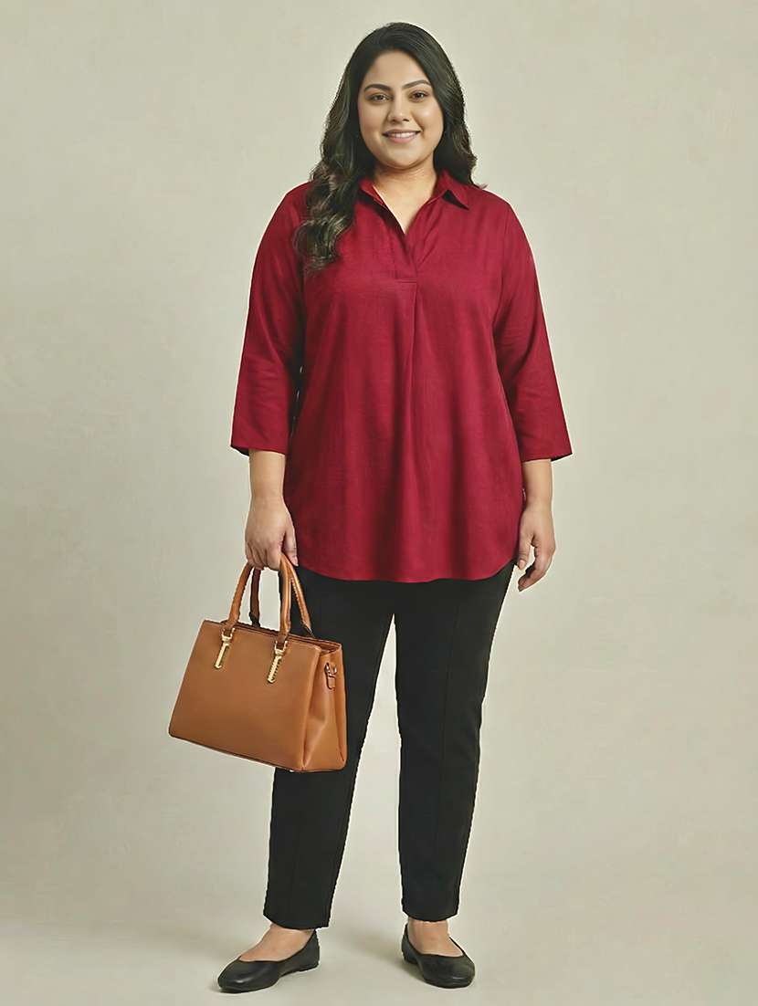 women solid three quarter sleeves shirt tunic - 22497494 -  Standard Image - 5