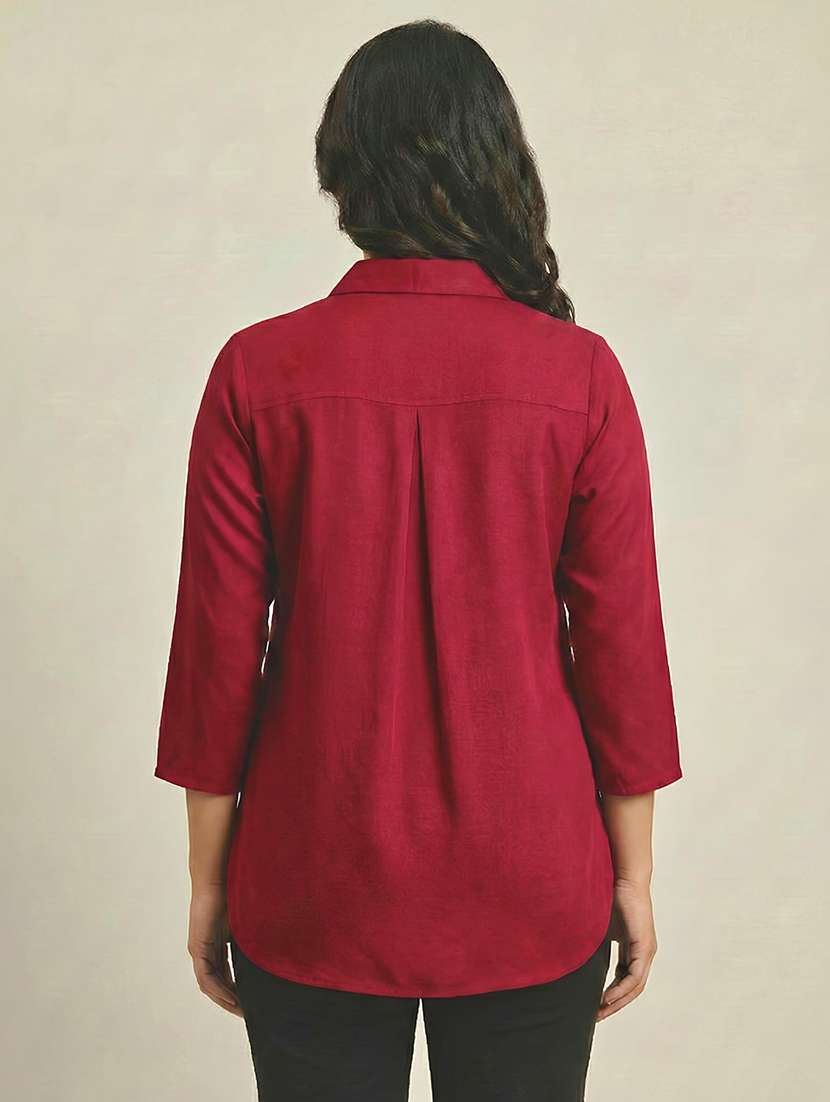 women solid three quarter sleeves shirt tunic - 22497495 -  Standard Image - 3