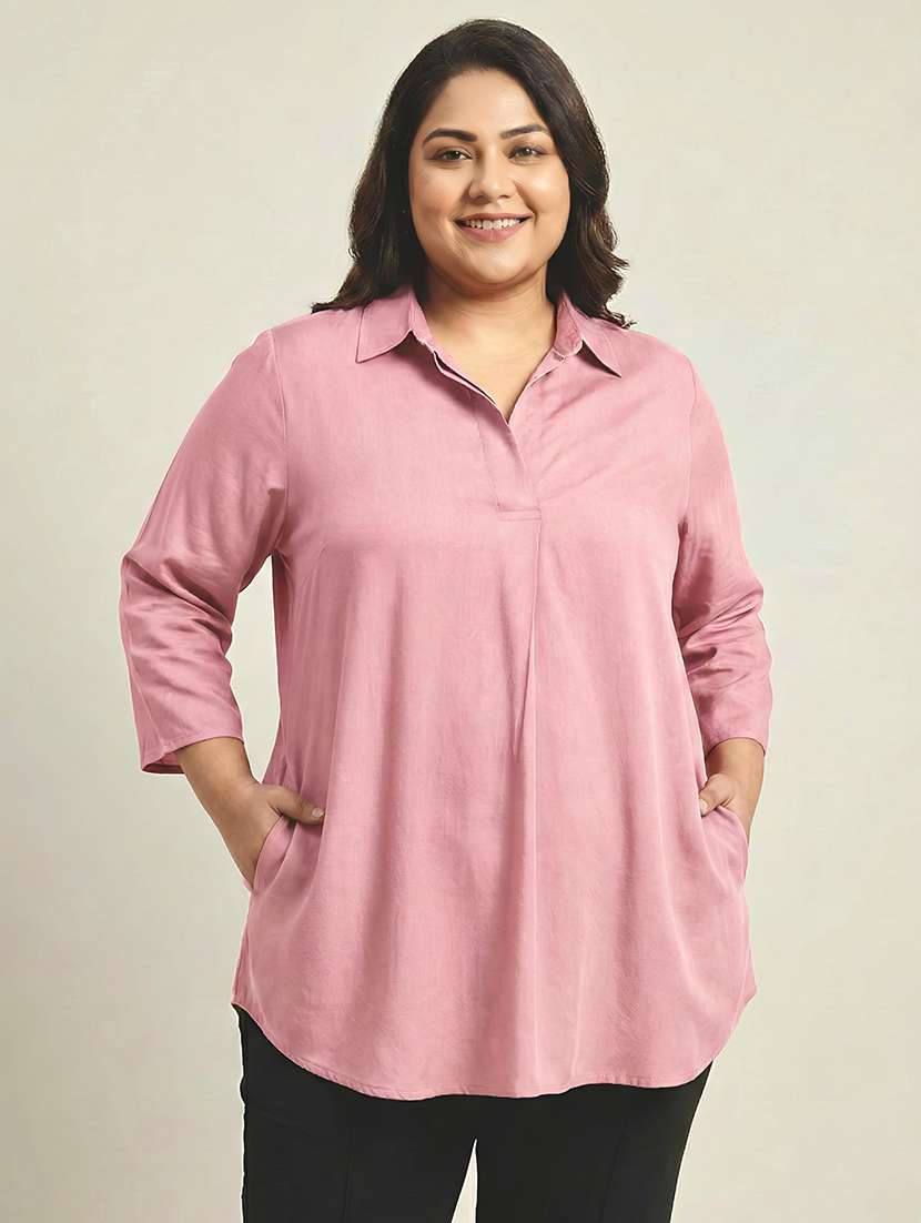 women solid three quarter sleeves shirt tunic