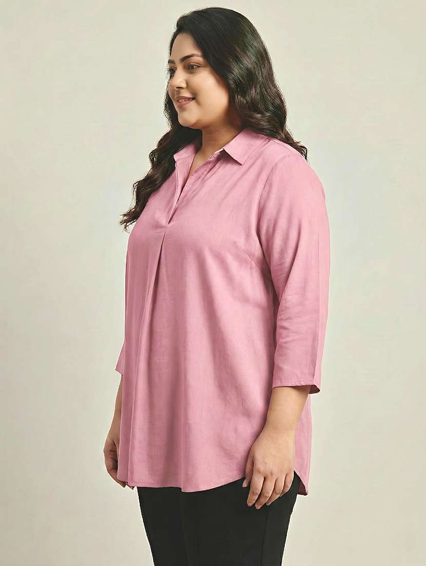 women solid three quarter sleeves shirt tunic - 22497496 -  Standard Image - 3