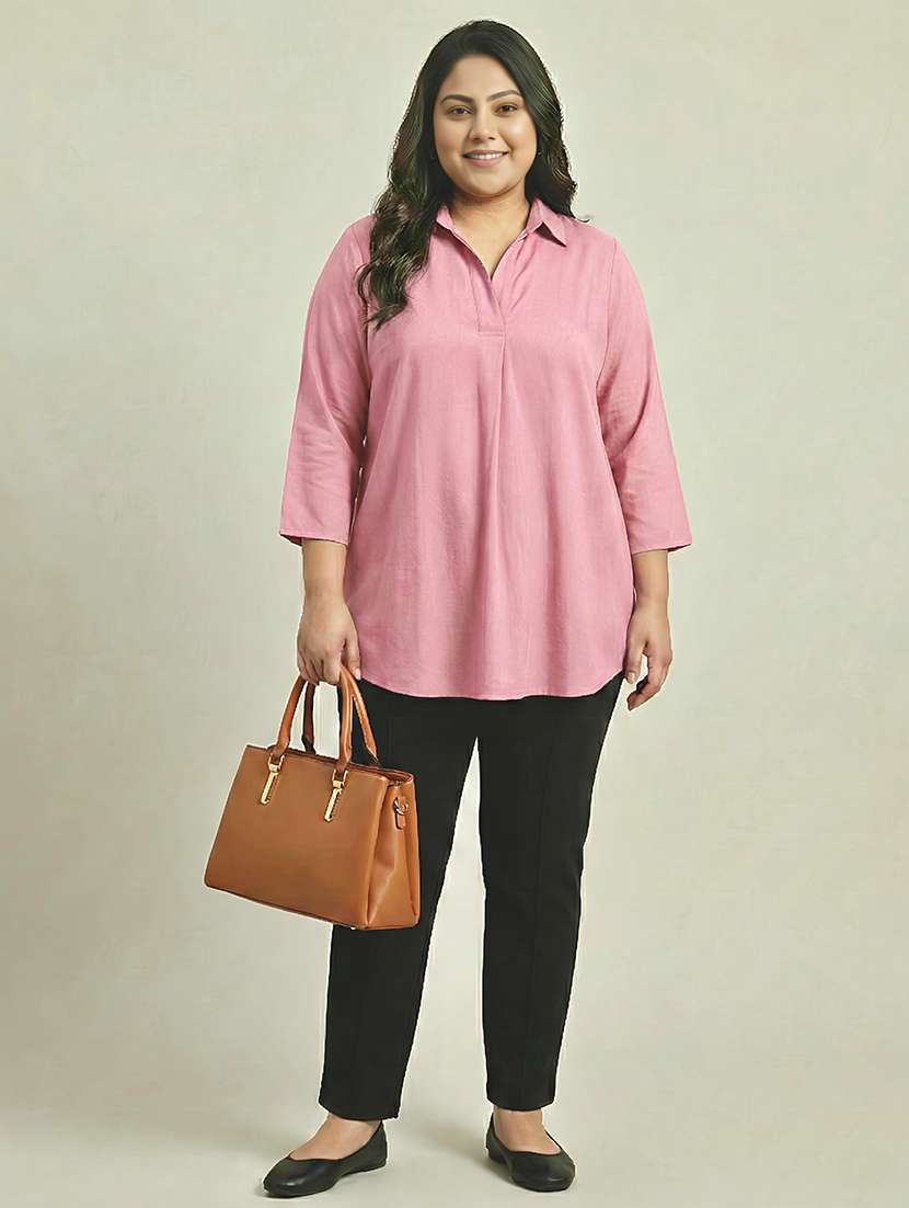 women solid three quarter sleeves shirt tunic - 22497496 -  Standard Image - 5