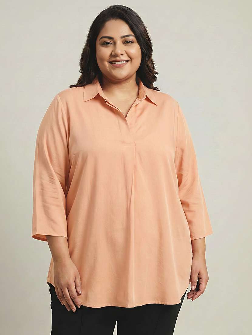 women solid three quarter sleeves shirt tunic