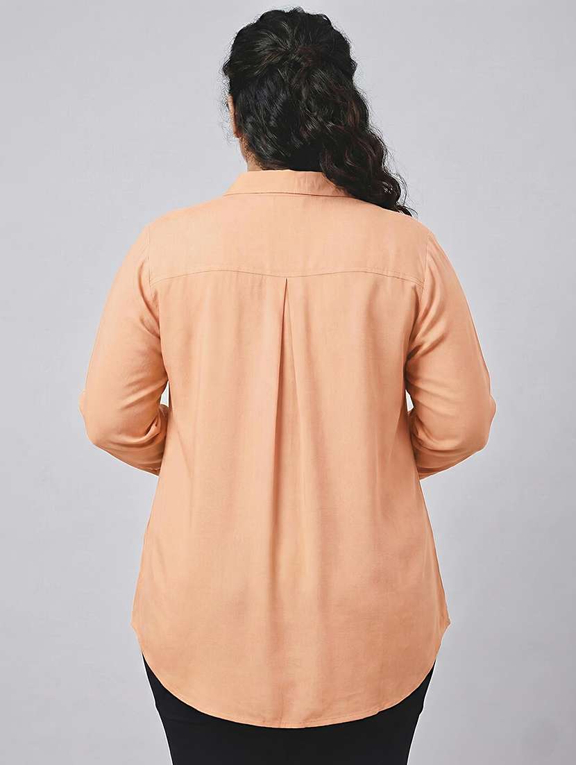women solid three quarter sleeves shirt tunic - 22497498 -  Standard Image - 3