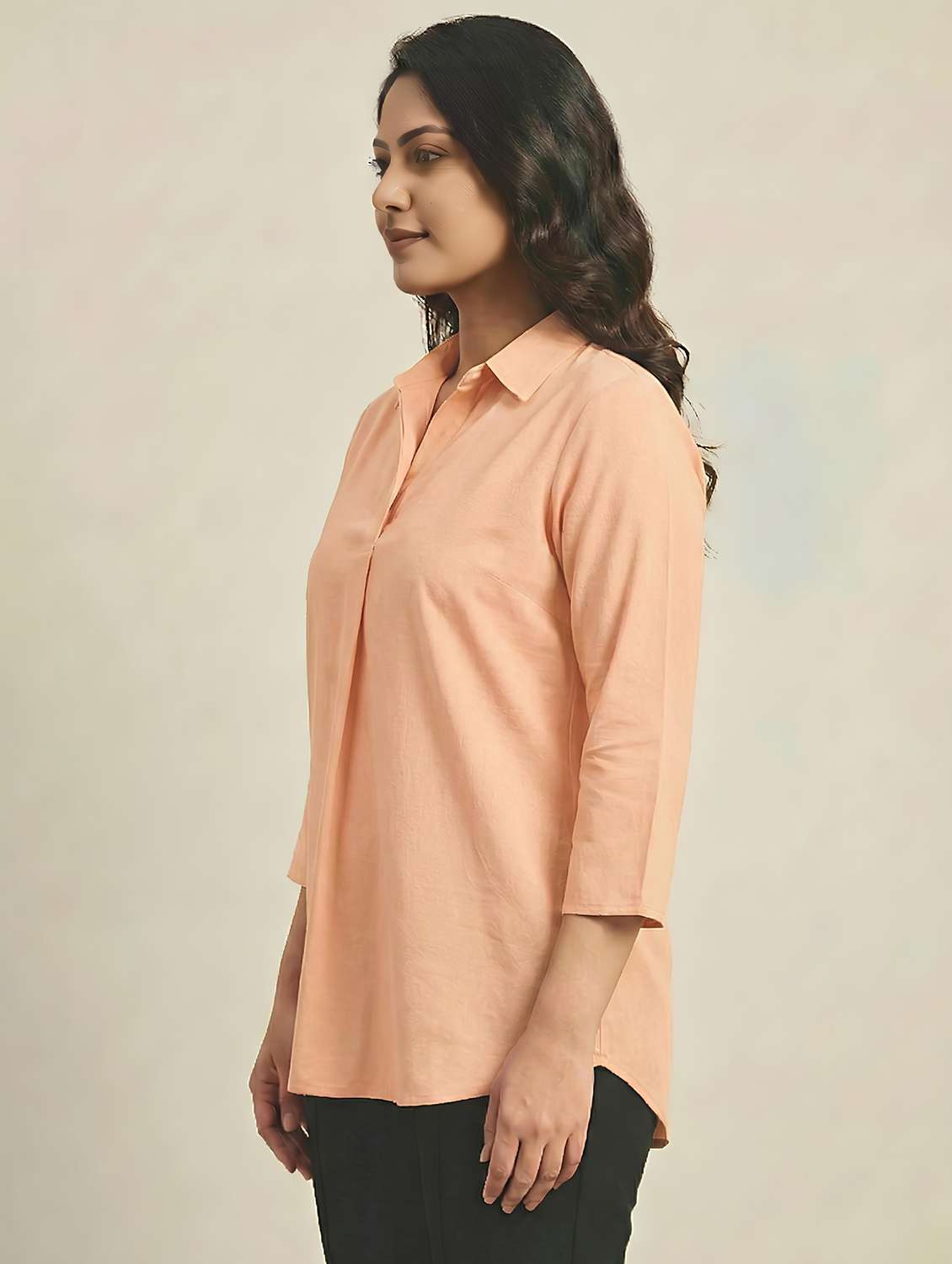 women solid three quarter sleeves shirt tunic - 22497499 -  Standard Image - 3