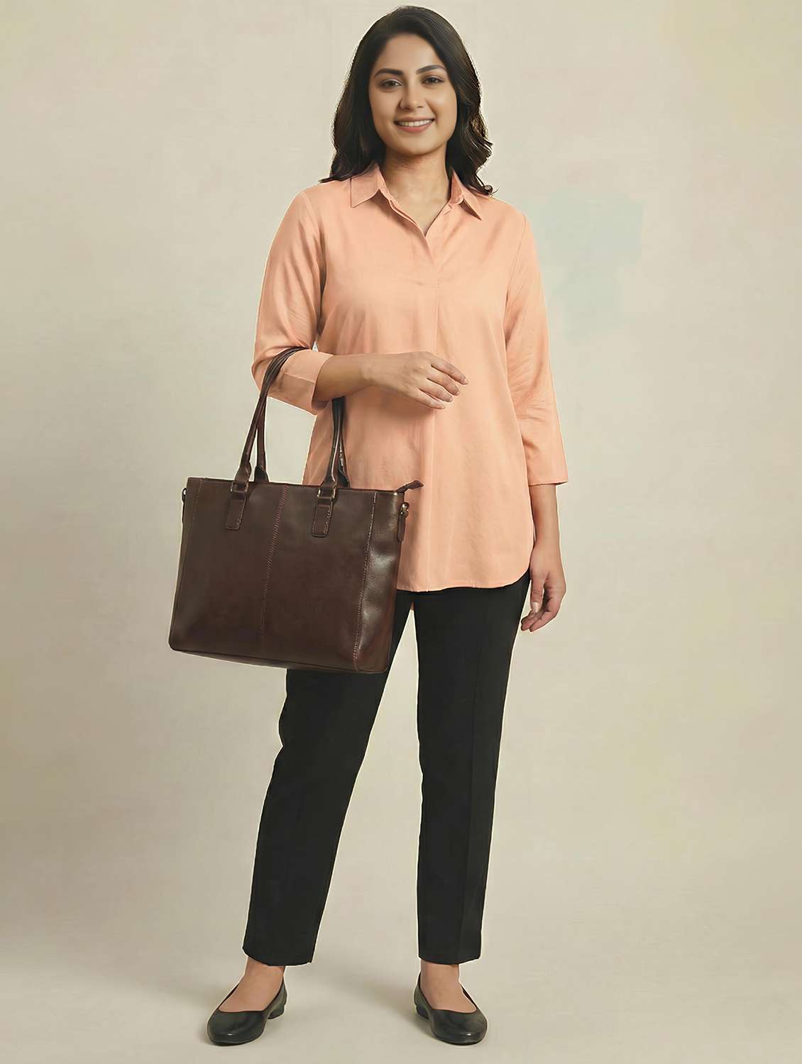 women solid three quarter sleeves shirt tunic - 22497499 -  Standard Image - 5
