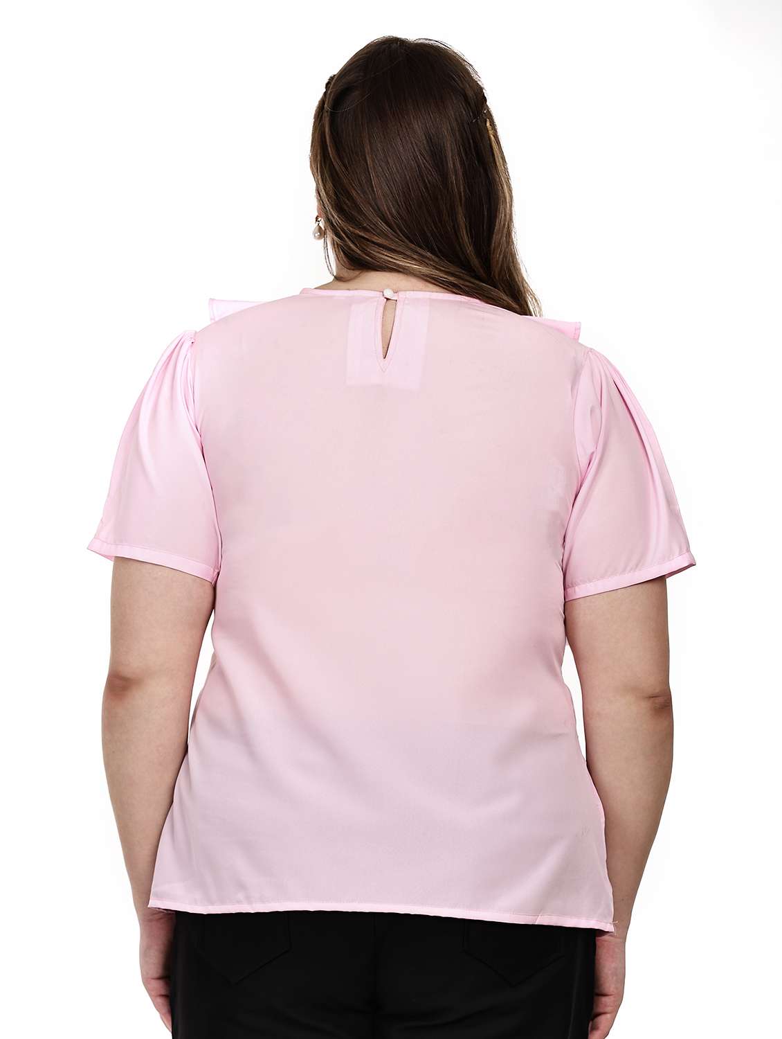 women solid key hole neck regular fit ruffle top  - 22497508 -  Standard Image - 3