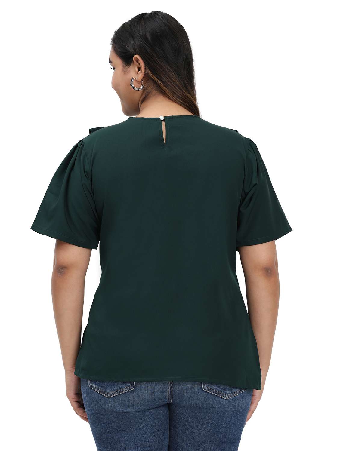 women solid key hole neck regular fit ruffle top  - 22497511 -  Standard Image - 3