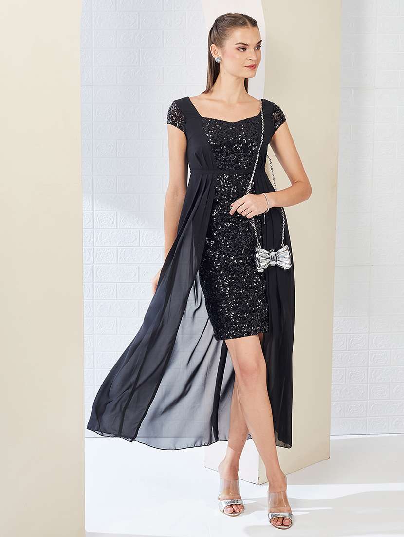 women solid with work short sleeve fit & flare dress