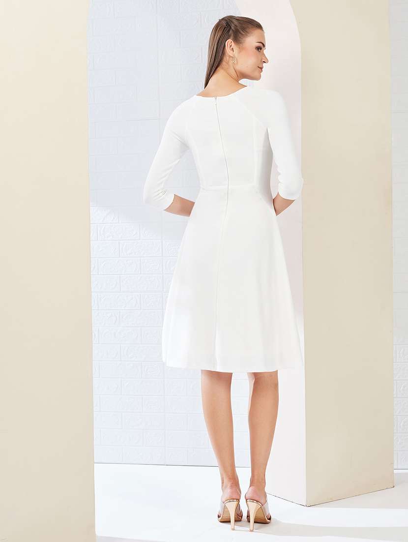 Women Solid Three Quarter Sleeve Fit & Flare Dress - 22497535 -  Standard Image - 3