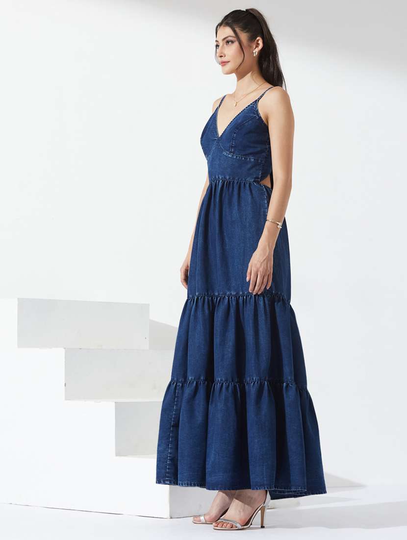women solid sleeveless denim tiered dress dress - 22497540 -  Standard Image - 3