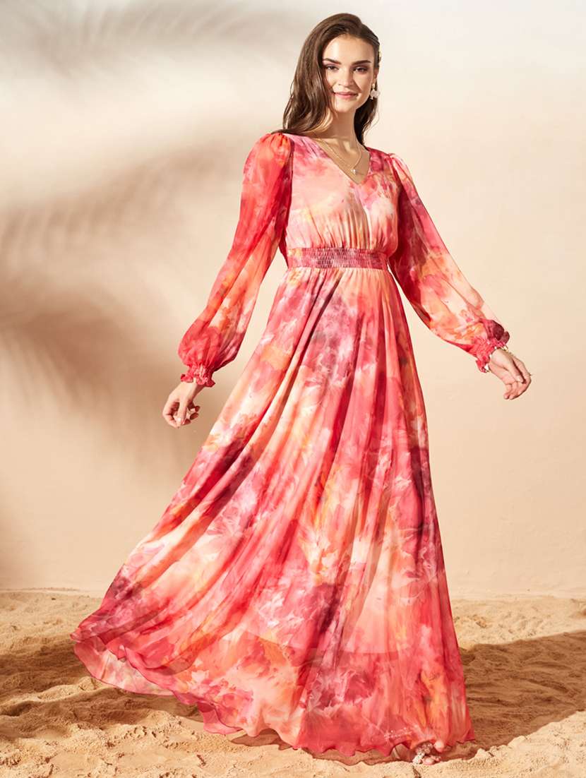 Women Printed Puff Sleeve Maxi Dress - 22497543 -  Standard Image - 3