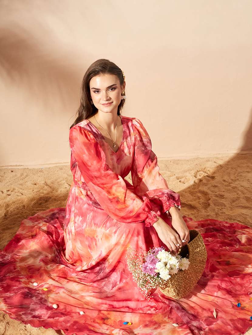 Women Printed Puff Sleeve Maxi Dress - 22497543 -  Standard Image - 5