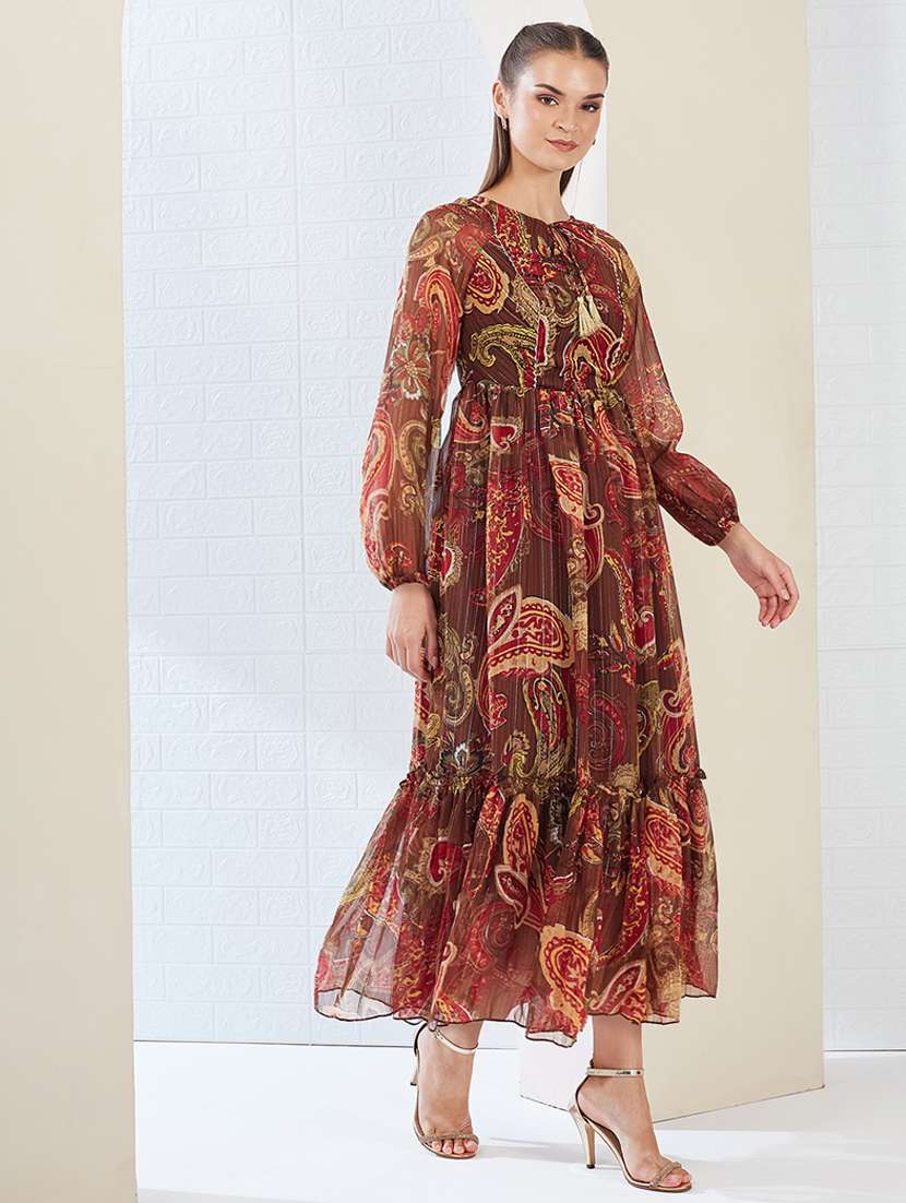 Women Printed Long Sleeve Tiered Dress - 22497549 -  Standard Image - 3