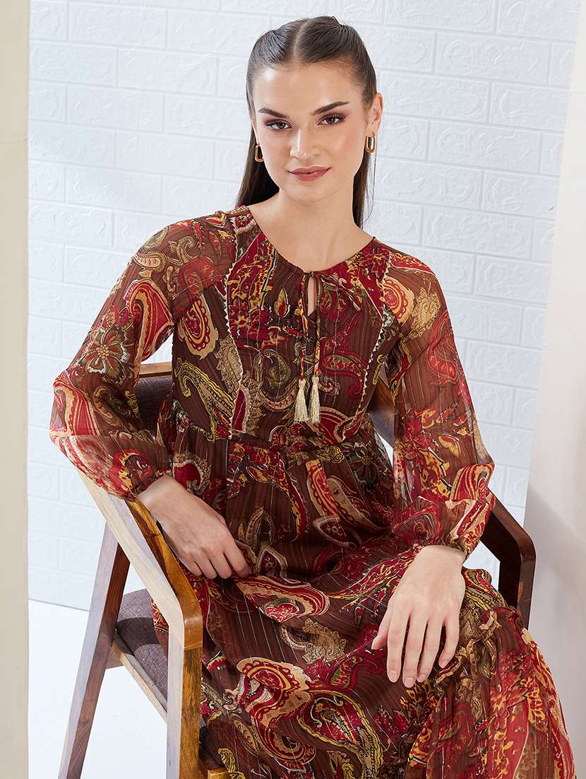 Women Printed Long Sleeve Tiered Dress - 22497549 -  Standard Image - 5