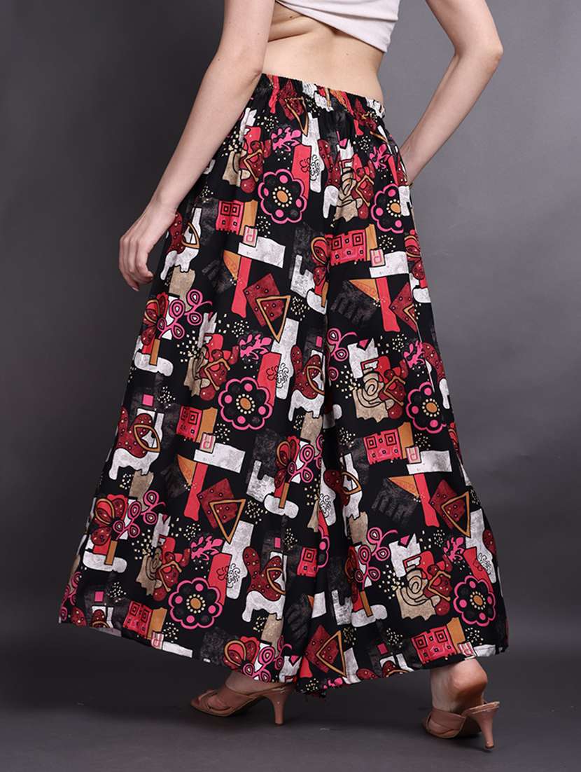 women printed mid rise flared palazzo - 22497582 -  Standard Image - 3