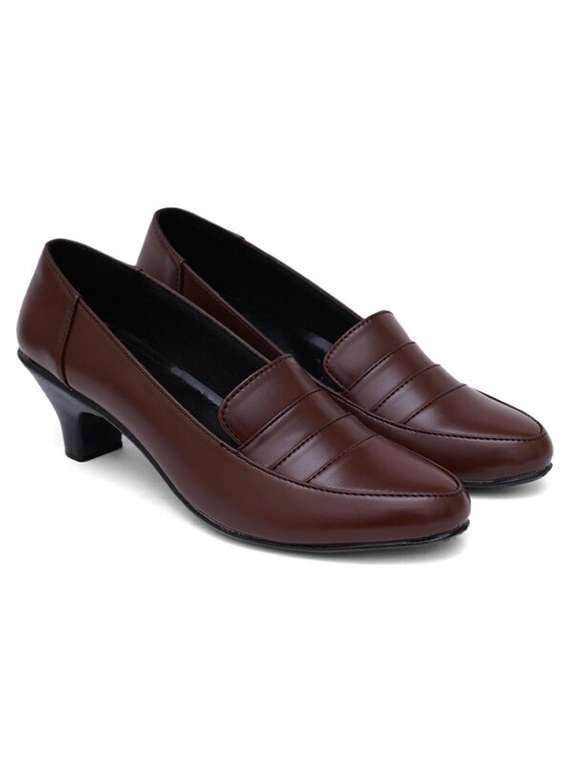 women brown slip on formal shoe