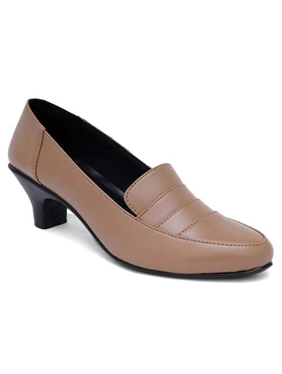 women beige slip on formal shoe