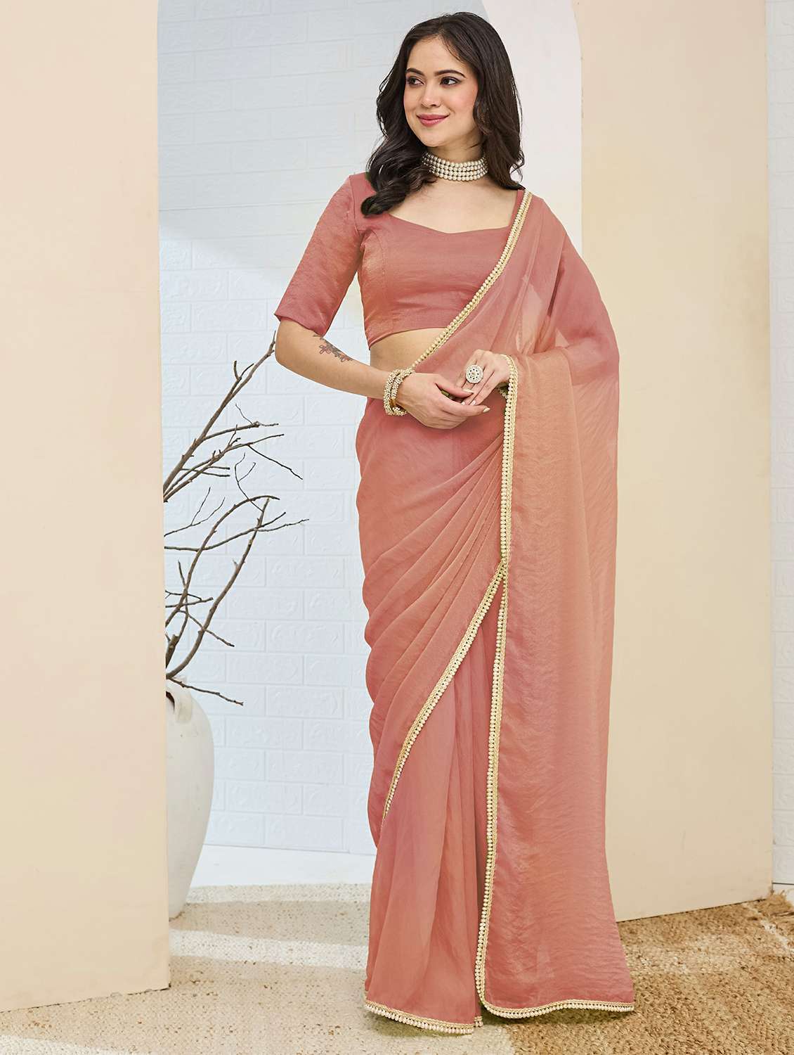 women solid ready to wear saree with blouse