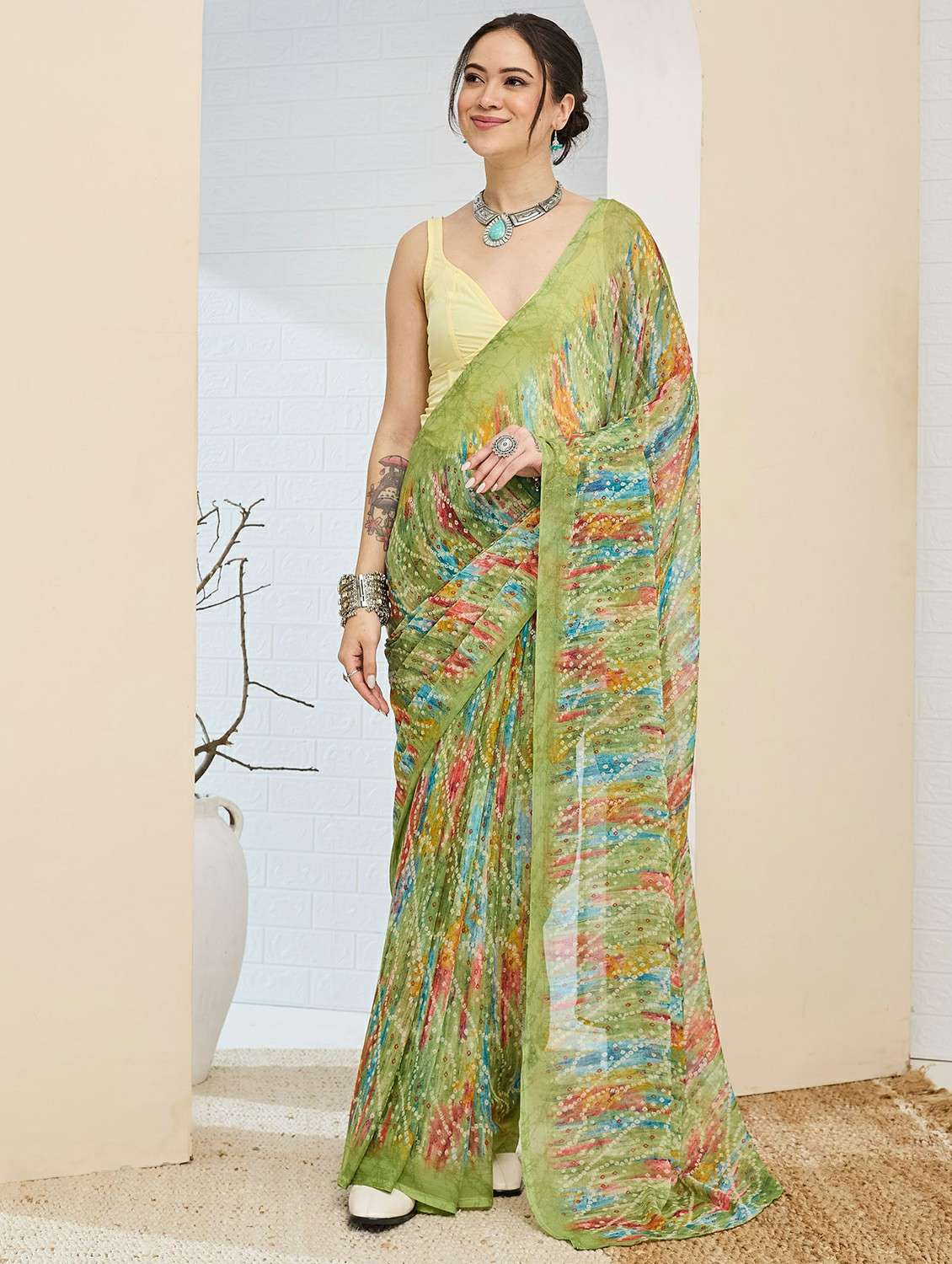 women printed ready to wear saree with blouse