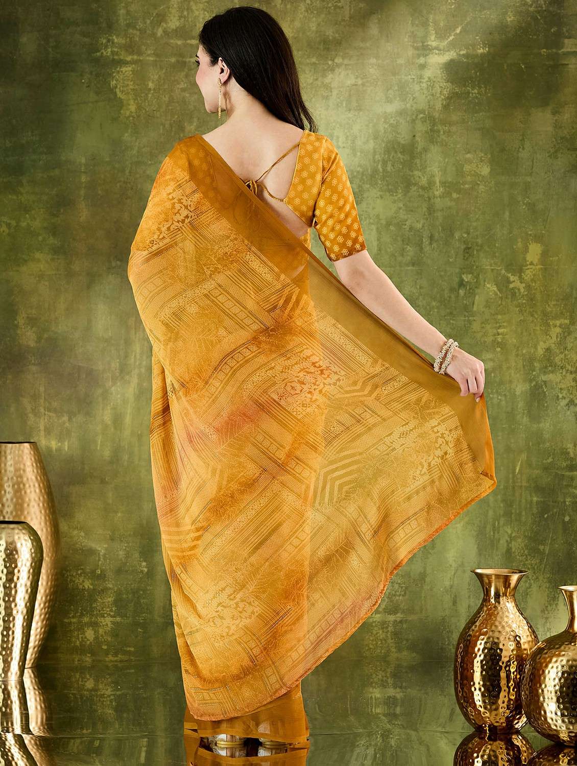 women printed ready to wear saree with blouse - 22497846 -  Standard Image - 3