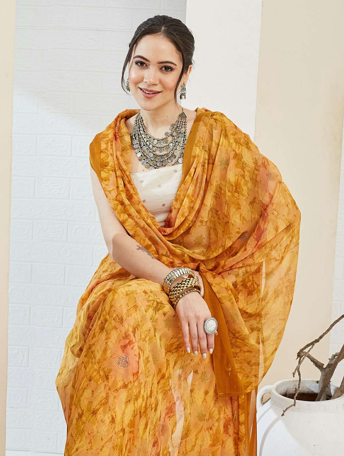 women printed ready to wear saree with blouse - 22497855 -  Standard Image - 3