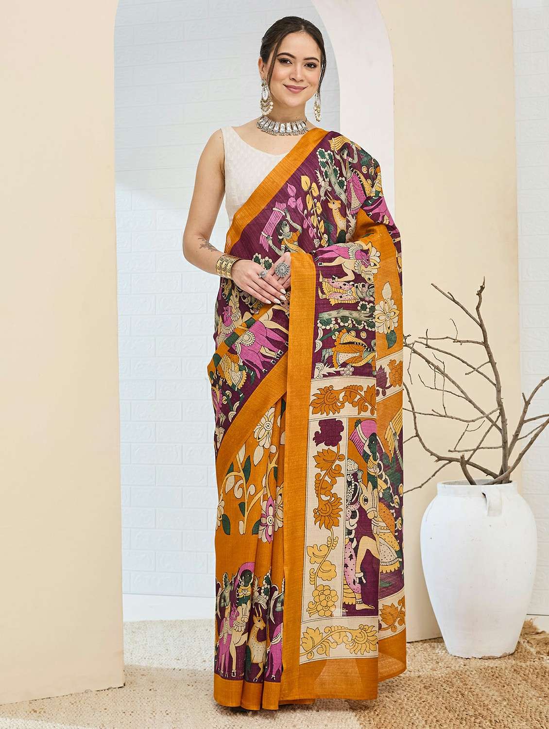 women printed ready to wear saree with blouse