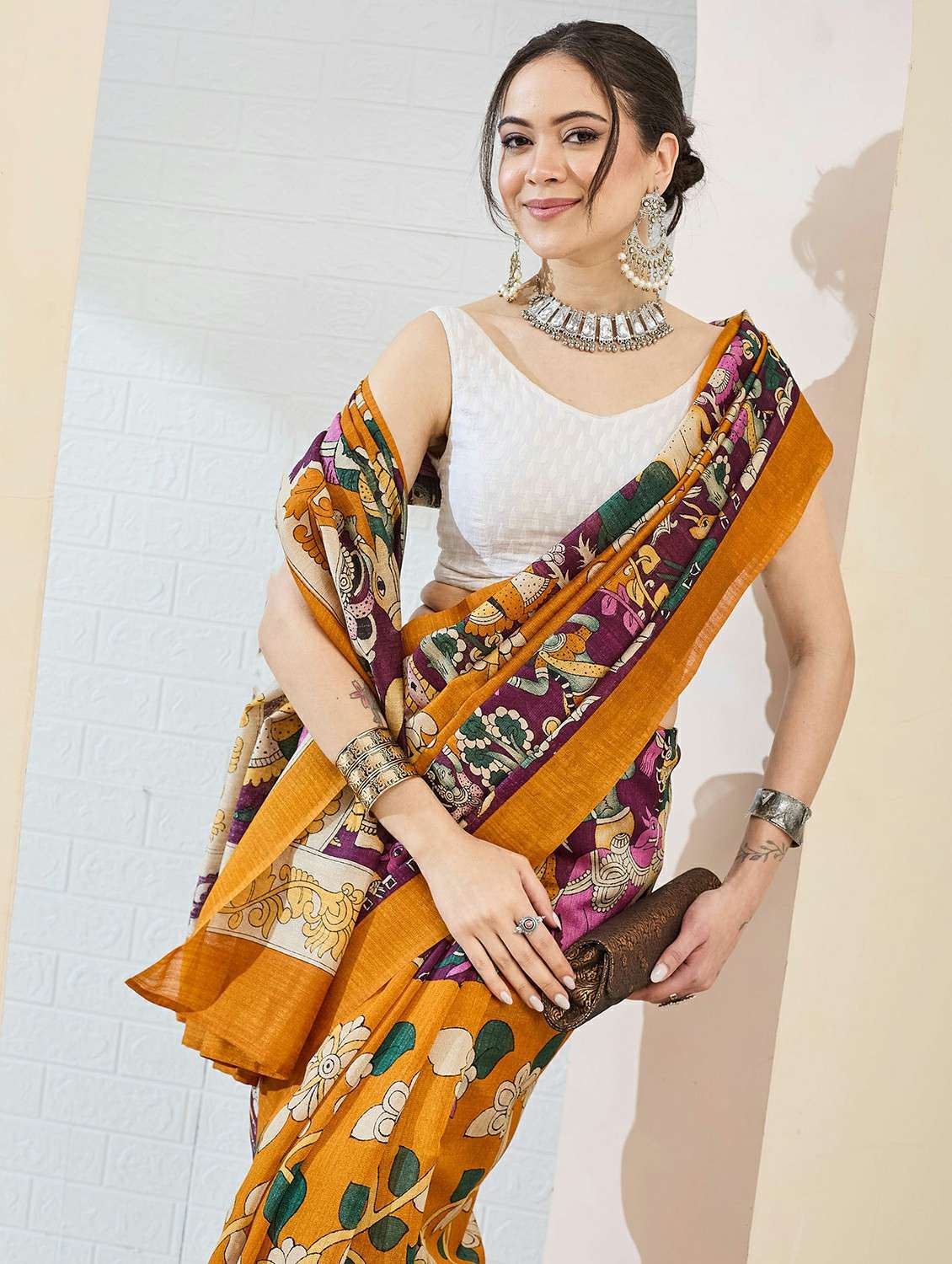 women printed ready to wear saree with blouse - 22497856 -  Standard Image - 3