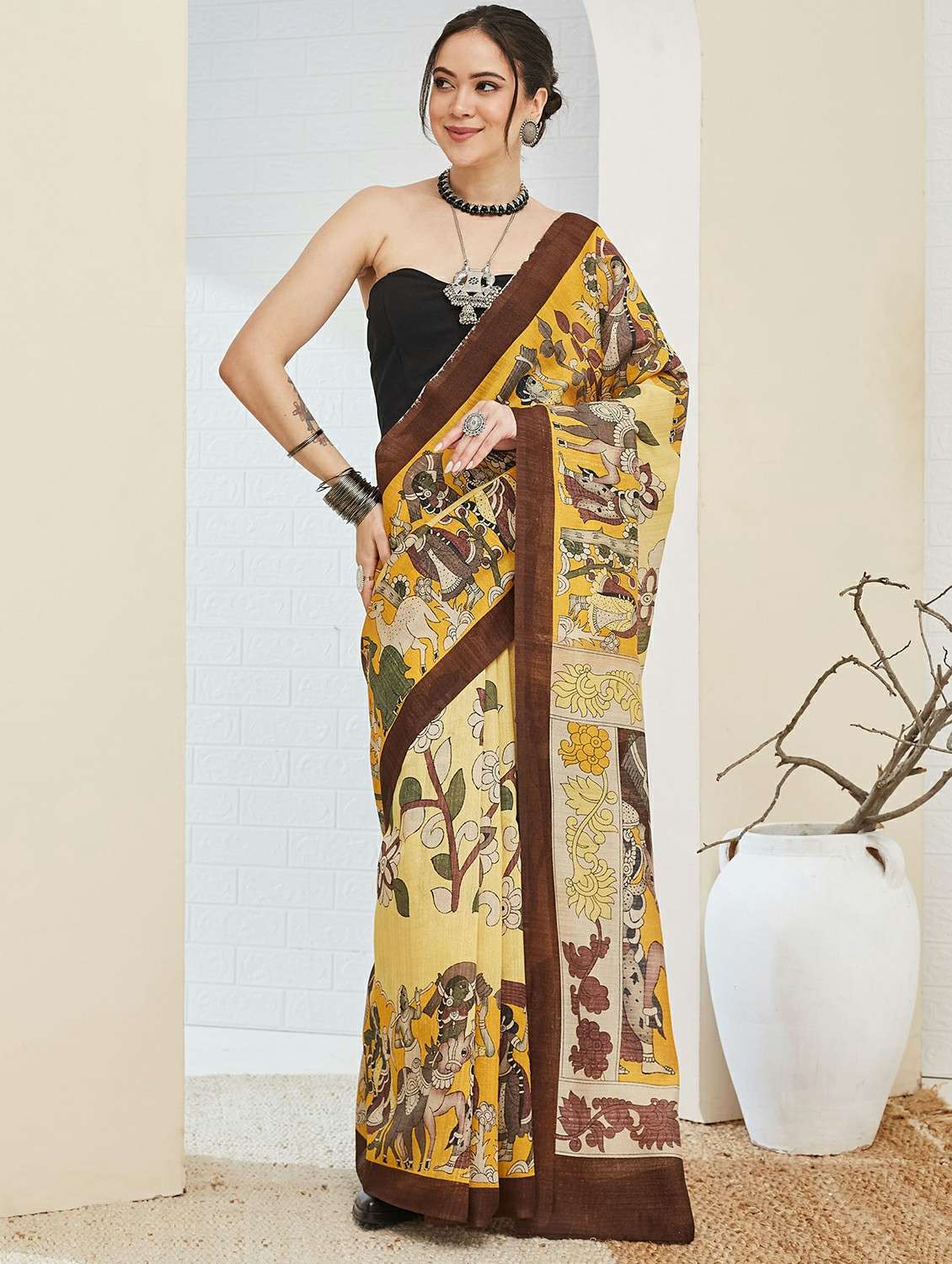 women printed ready to wear saree with blouse
