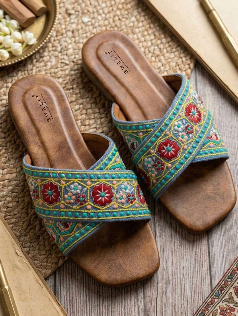 women embroidered slip on flats